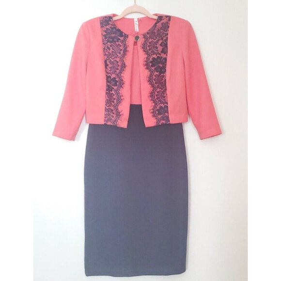 NY Collection Dresses & Skirts - NY Collection Women's 2 Piece Dress Set Navy Peach Size 8 NWT Back Zip 3/4 Sleev